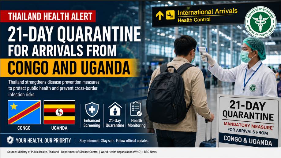 Thailand Enforces 21-Day Quarantine Measures for Arrivals from Congo and Uganda Amid Ebola Emergency