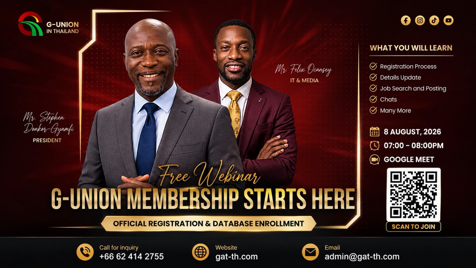 G-Union Membership Starts Here: Ghanaian Union in Thailand Announces Free Registration and Digital Membership Webinar